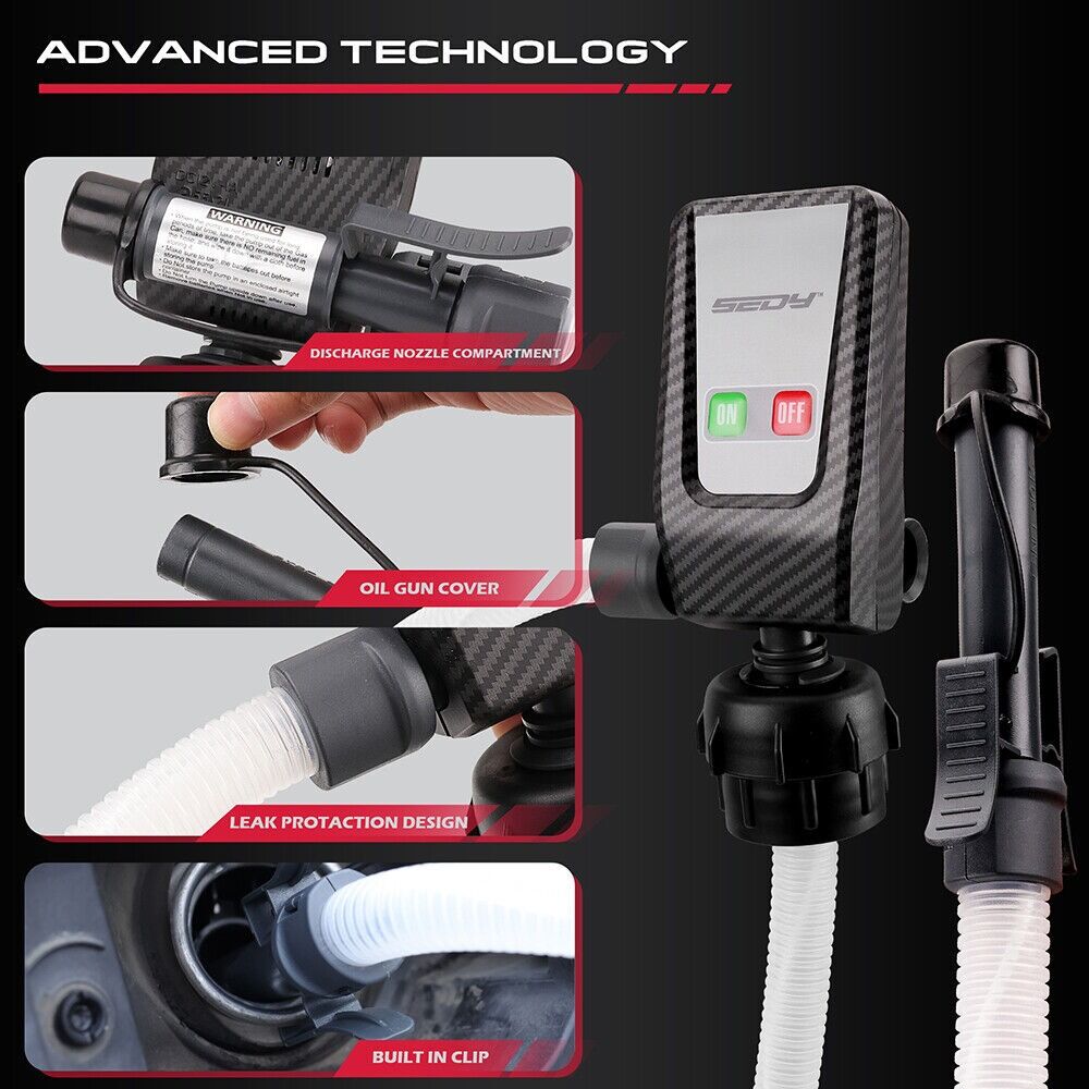 Battery Powered Fuel Transfer Pump Portable Gasoline Hose 16in - Image 6