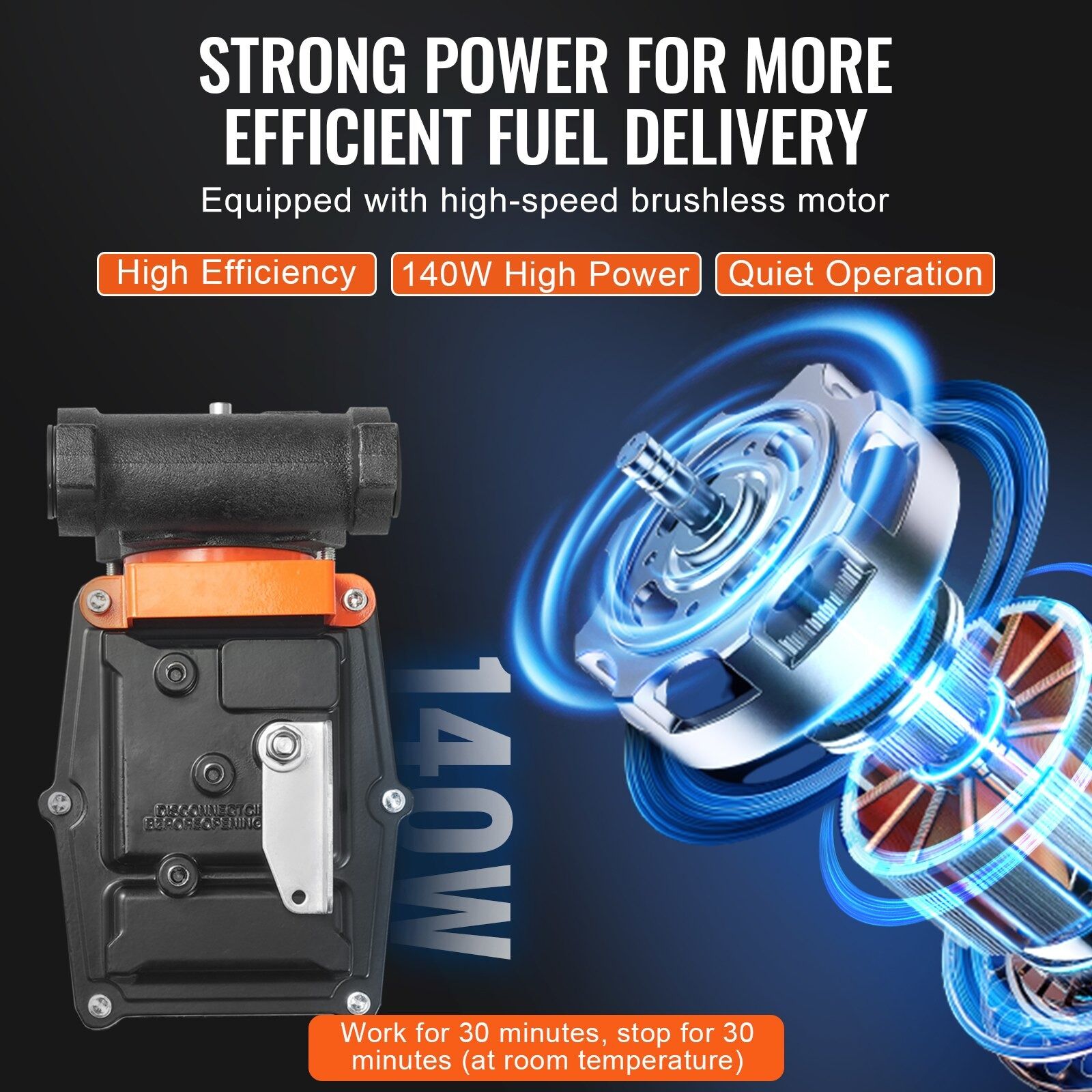 VEVOR Fuel Transfer Pump 12V 15GPM 1/4HP Diesel Pump Auto Nozzle - Image 9