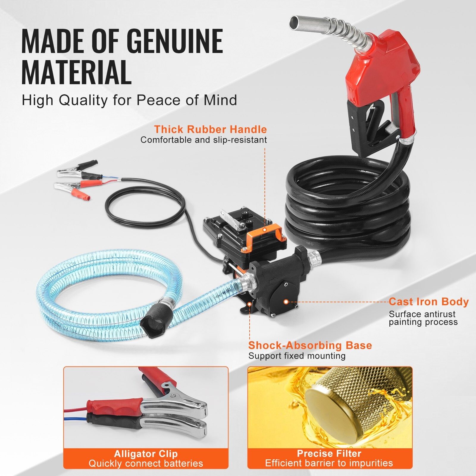 VEVOR Fuel Transfer Pump 12V 15GPM 1/4HP Diesel Pump Auto Nozzle - Image 8