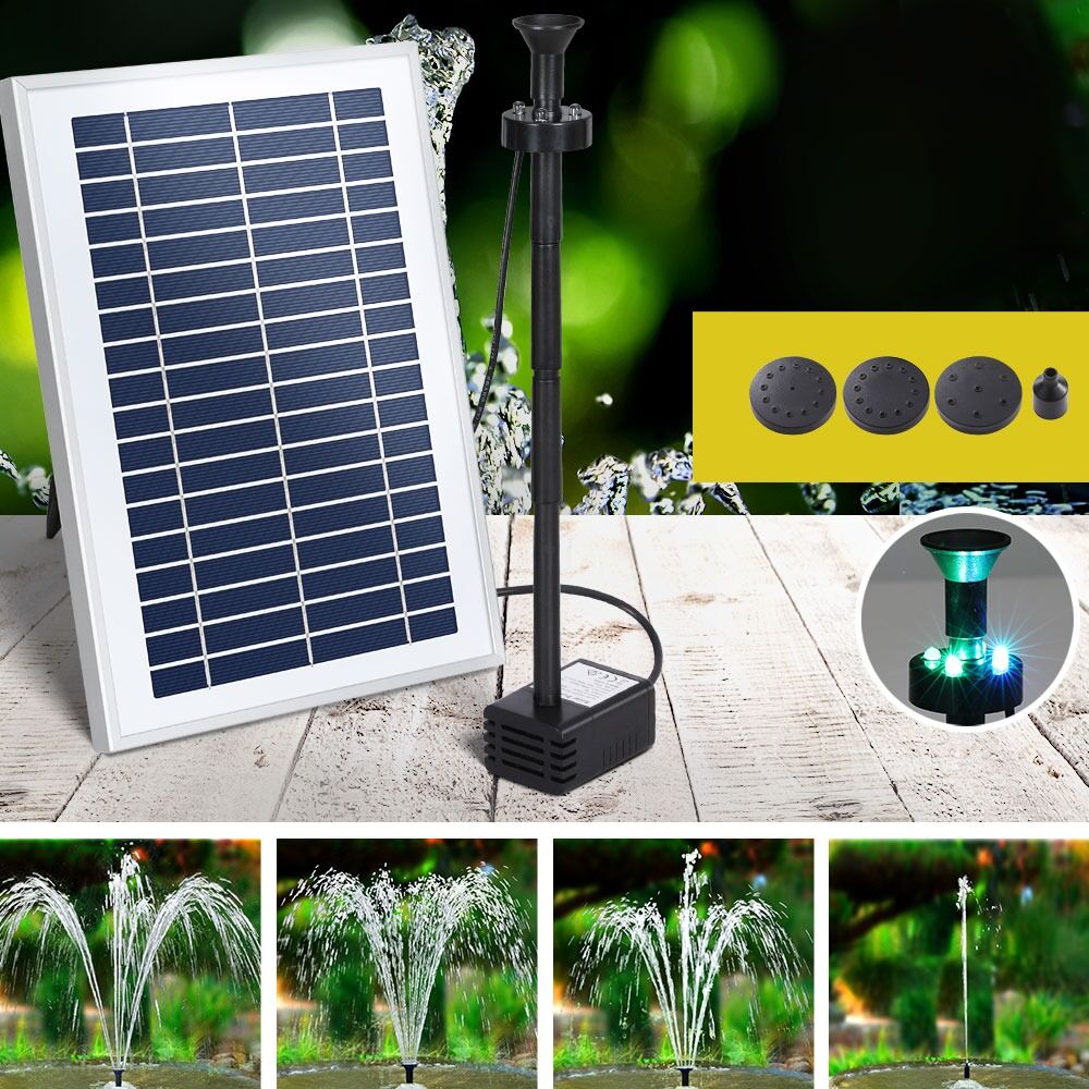 Solar Pond Pump Submersible Water Fountain with Battery LED Lights 250L/H 1.35m Lift - Image 3