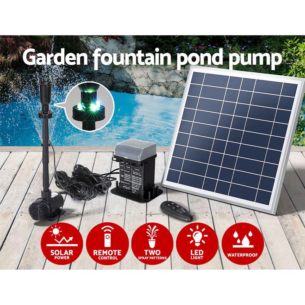 Submersible Solar Powered Pond Pump with Battery Kit and LED Lights Garden Pool Water 610L/H 3m Lift - Image 4
