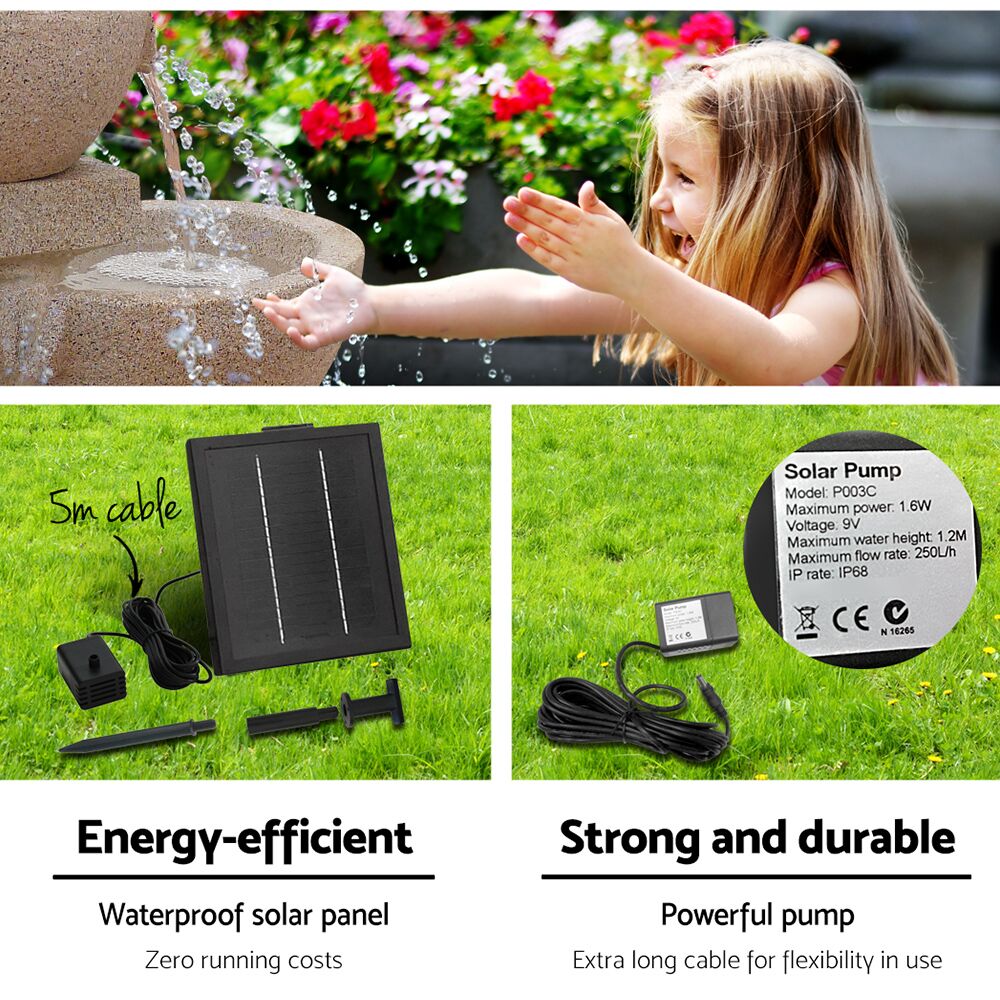 Solar Powered Water Pump, 4 Tier Feature, LED Lighting With Lithium Powered Back-Up Battery 250L/H 1.2m Lift - Image 7