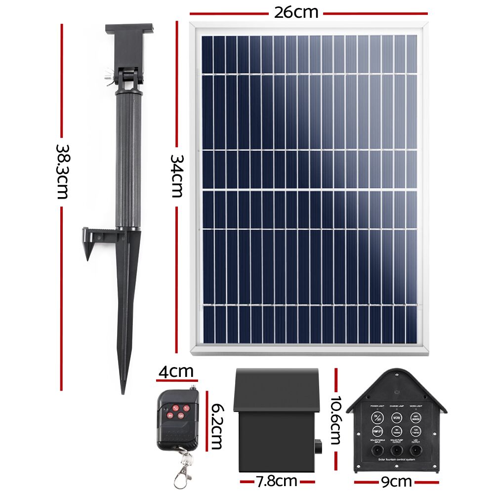 Solar Pond Pump Water Fountain Kit with Battery Back-Up, Adjustable Water Flow, Timer and LED Lighting 330L/H 2.7m Lift - Image 2