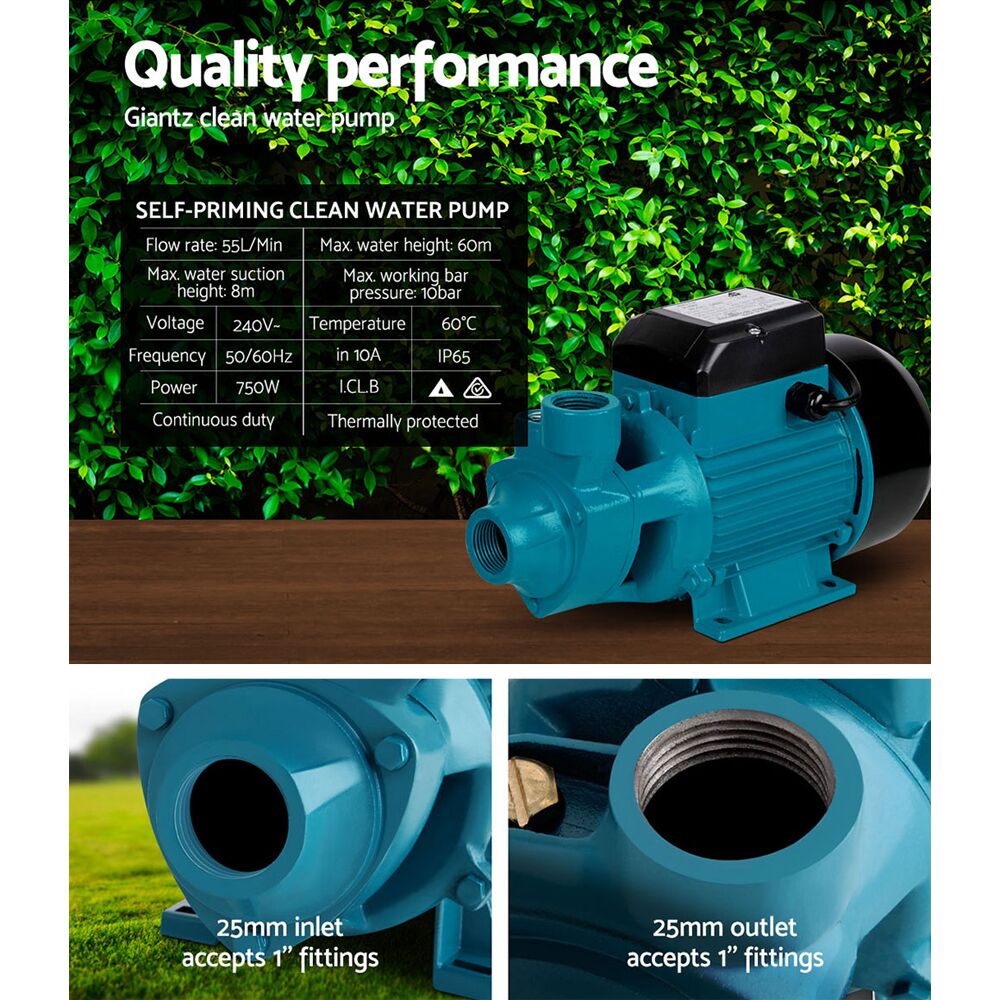 Peripheral Water Pump for Garden Farm Rain Tank Boiler Car Wash Electric Auto Irrigation QB80 3,300L/H 60m Lift - Image 6