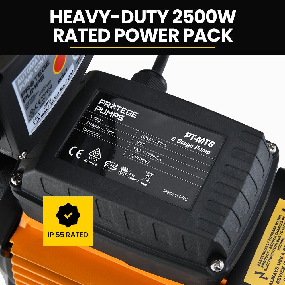 Protege Multi-stage Water Hi-pressure Pump with Auto-controller Home Garden Irrigation 6-Stage Electric - Image 9
