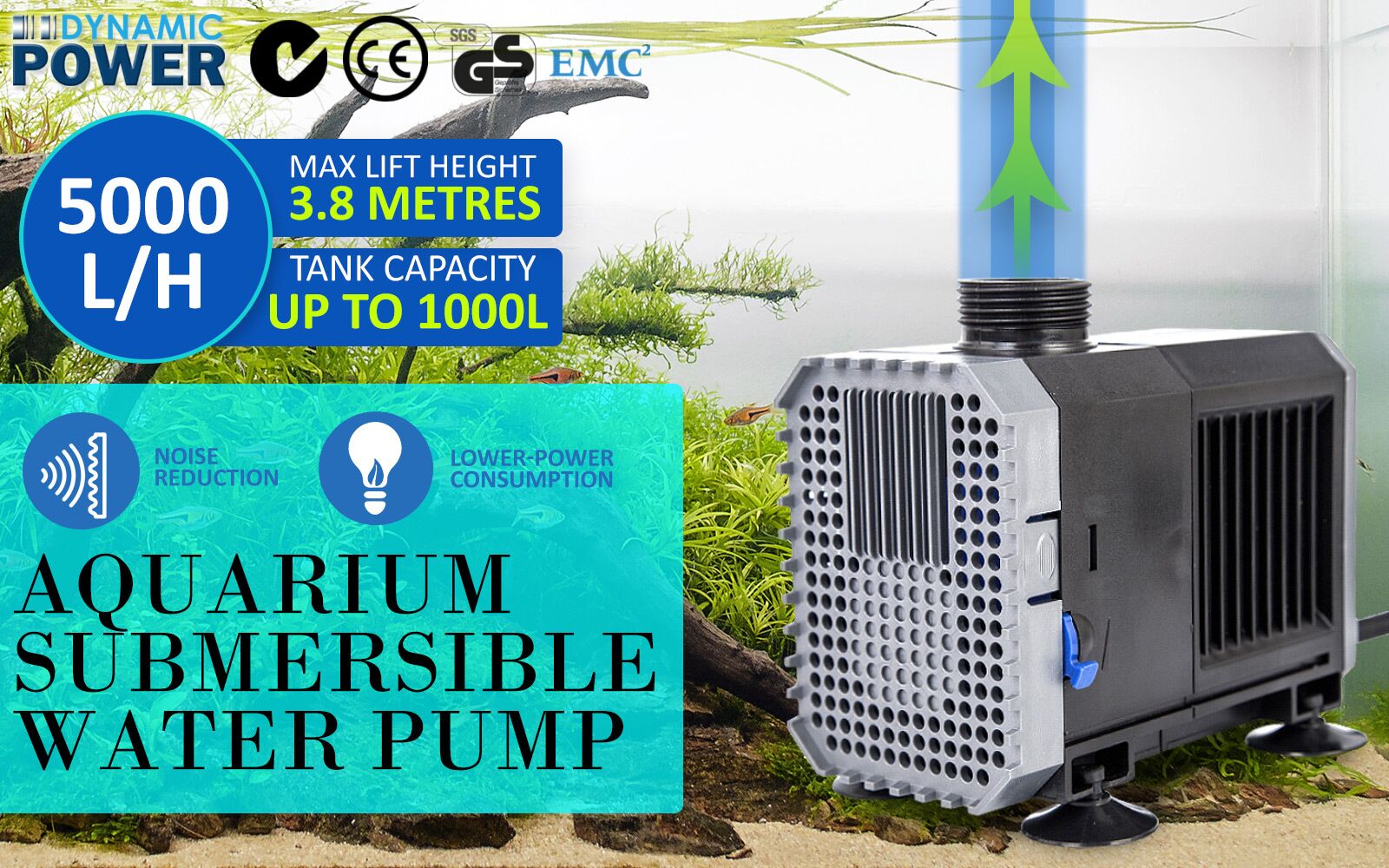 Dynamic Power Aquarium Submersible Water Pump 5000L/H 80W 3.8m Pond - Image 2