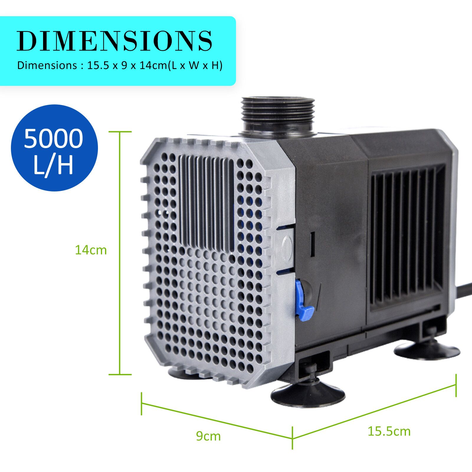 Dynamic Power Aquarium Submersible Water Pump 5000L/H 80W 3.8m Pond - Image 3
