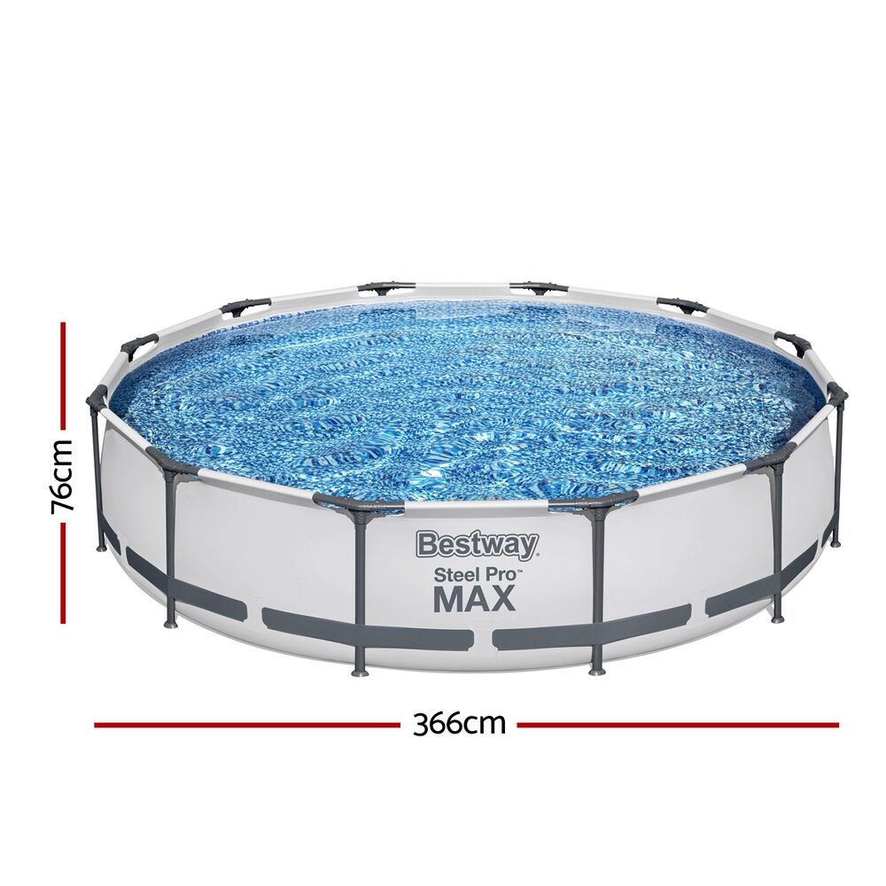 Bestway Swimming Pool 366x76cm Steel Frame Round Above Ground Pools w/ Filter Pump 6473L White - Image 2