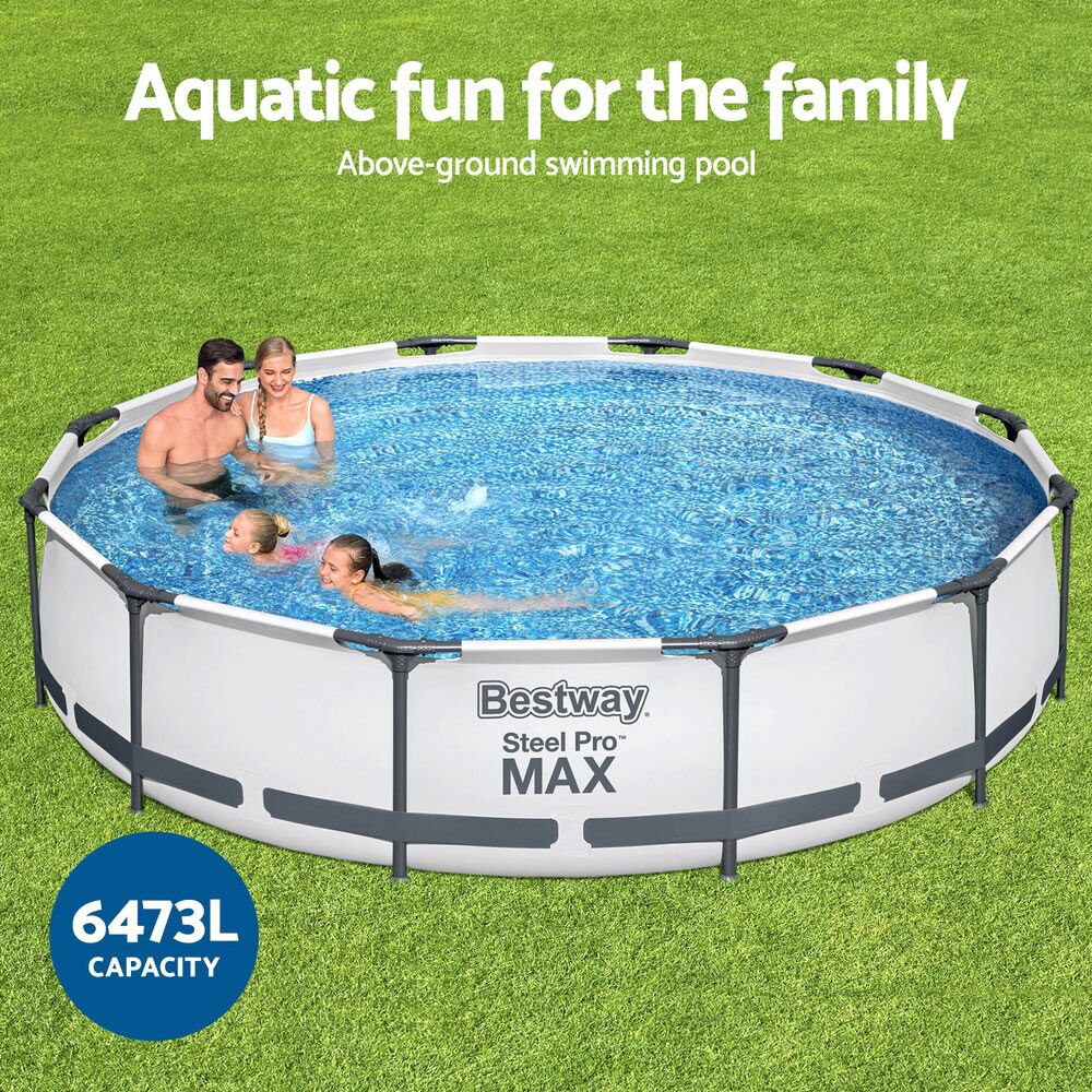 Bestway Swimming Pool 366x76cm Steel Frame Round Above Ground Pools w/ Filter Pump 6473L White - Image 4