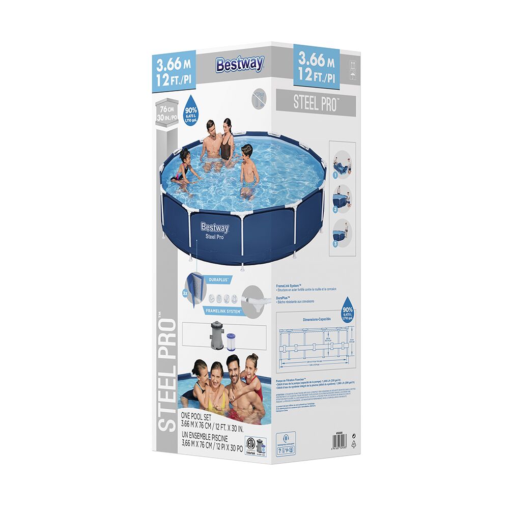 Bestway Swimming Pool 366x76cm Steel Frame Round Above Ground Pools w/ Filter Pump 6473L Blue - Image 7