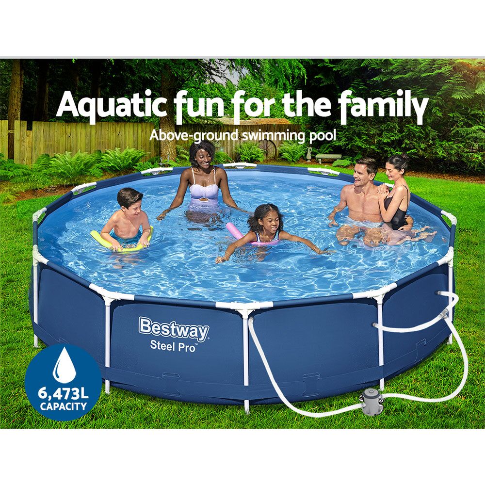 Bestway Swimming Pool 366x76cm Steel Frame Round Above Ground Pools w/ Filter Pump 6473L Blue - Image 6