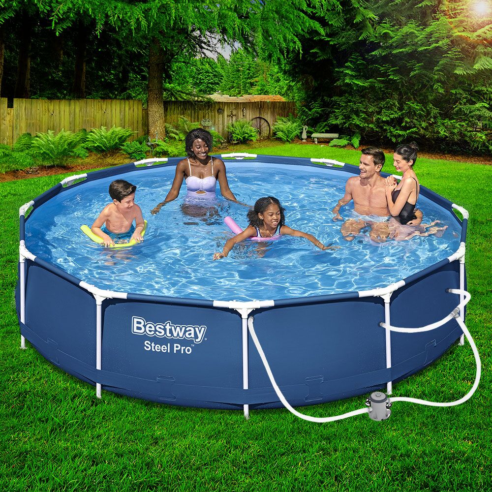 Bestway Swimming Pool 366x76cm Steel Frame Round Above Ground Pools w/ Filter Pump 6473L Blue - Image 3