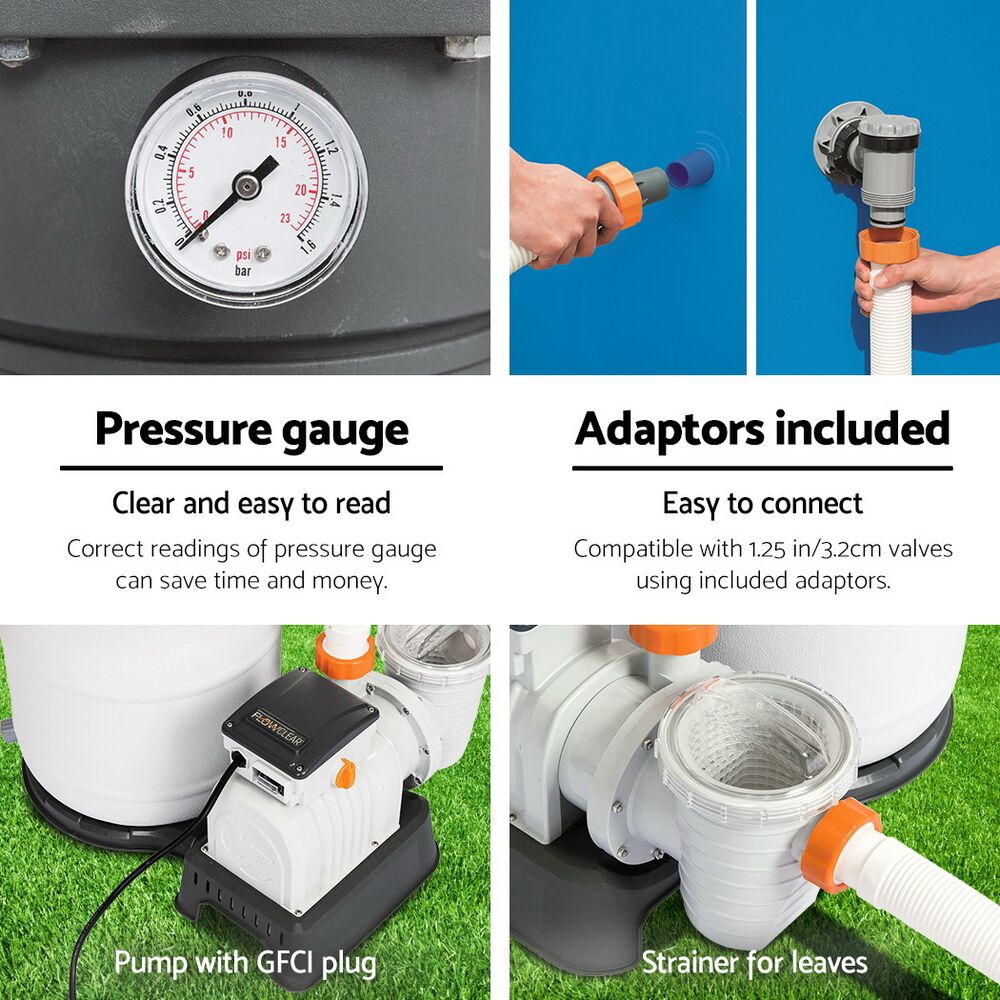 Bestway Pool Pump Sand Filter 2200GPH 8327L/H Pools Flowclear Filters - Image 5