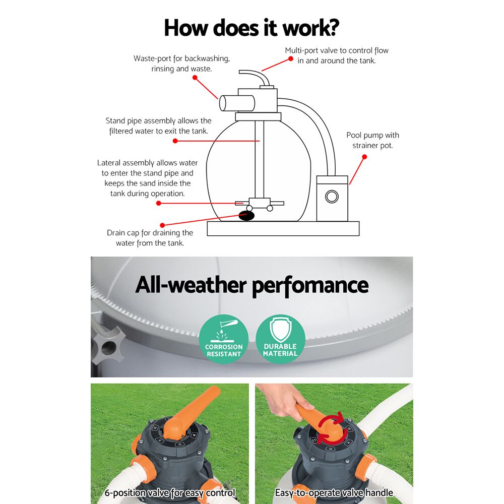 Bestway Pool Pump Sand Filter 3000GPH 11355L/H Pools Flowclear Filters - Image 5