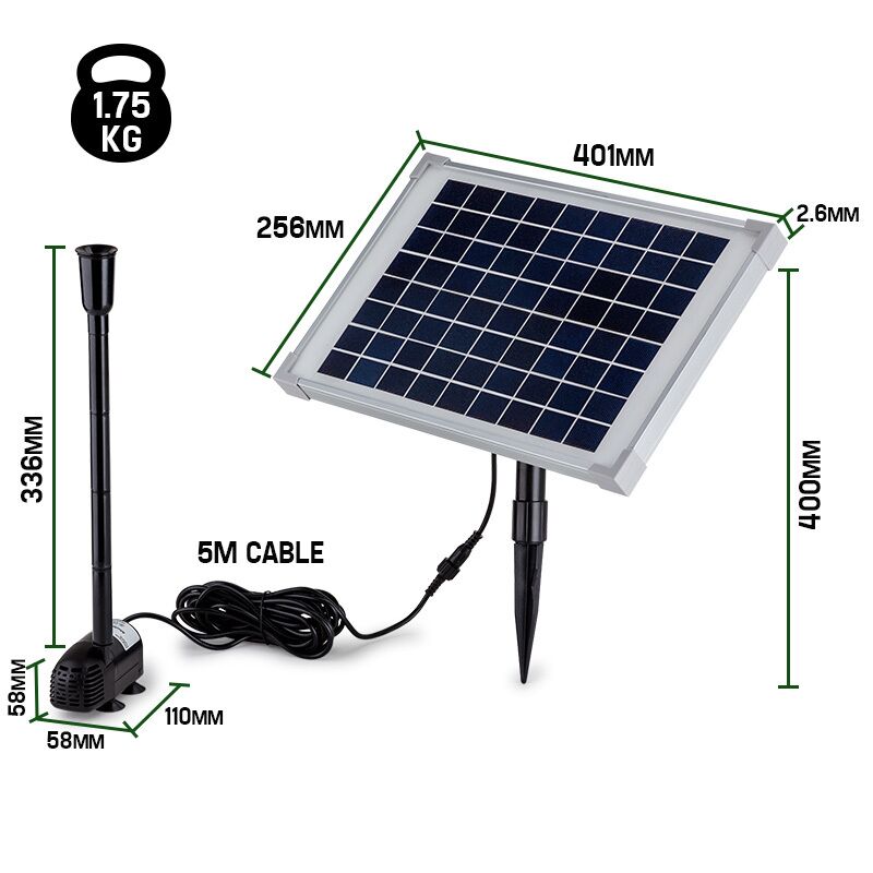 Protege 50W Solar Powered Fountain Submersible Water Pump Pond Kit Power Garden Panel 1,600L/H 2m Lift - Image 6