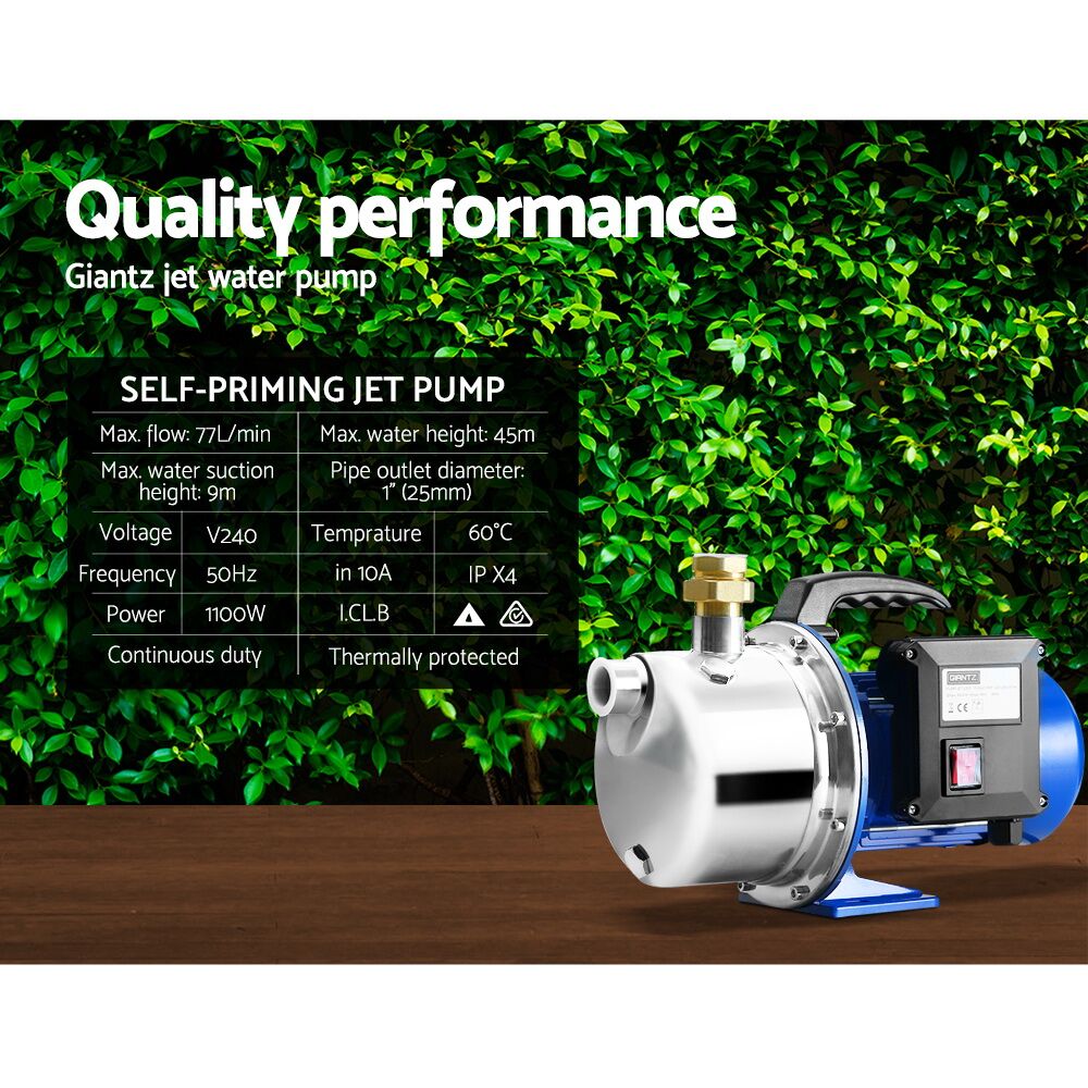 Stainless Steel High Pressure Jet Water Pump 4,600L/H 45m Lift 1100W - Image 7