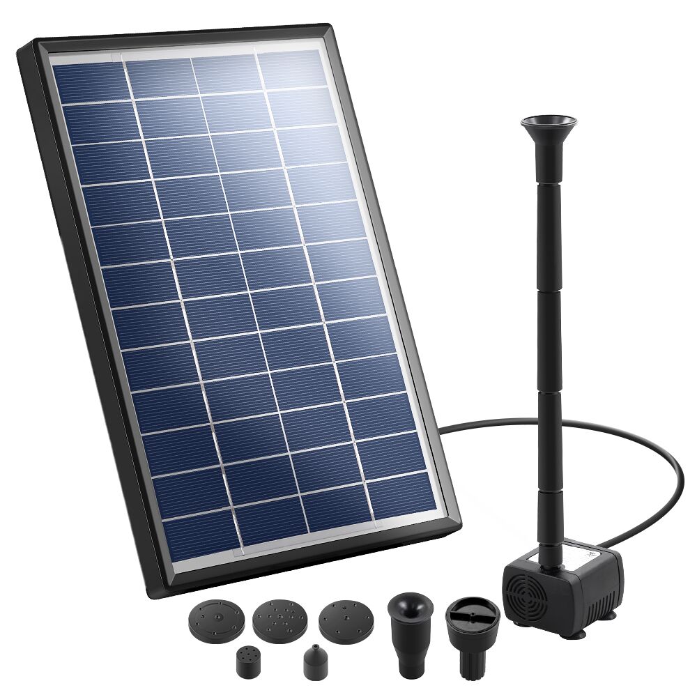 Solar Pond Pump Powered Garden Bird Bath Submersible Kit Panel Outdoor 300L/H 1.8m Lift