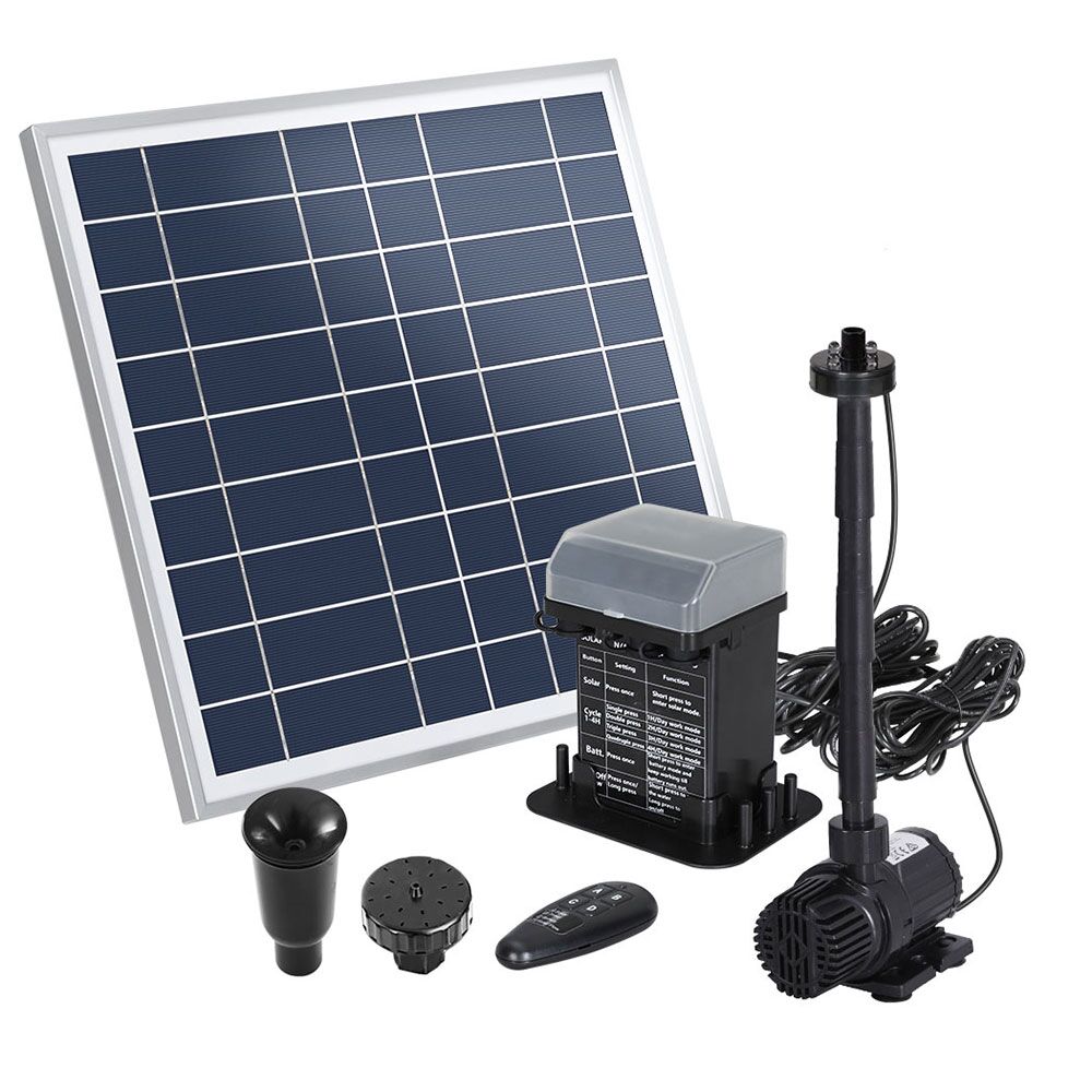 Submersible Solar Powered Pond Pump with Battery Kit and LED Lights Garden Pool Water 610L/H 3m Lift