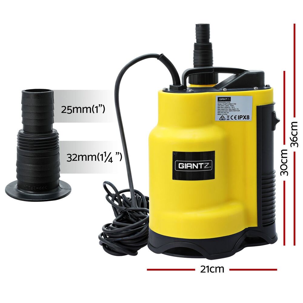 750W Submersible Dirty Clean Water Pump Pool Flood Pond 13,000L/H 8.5m Lift - Image 2