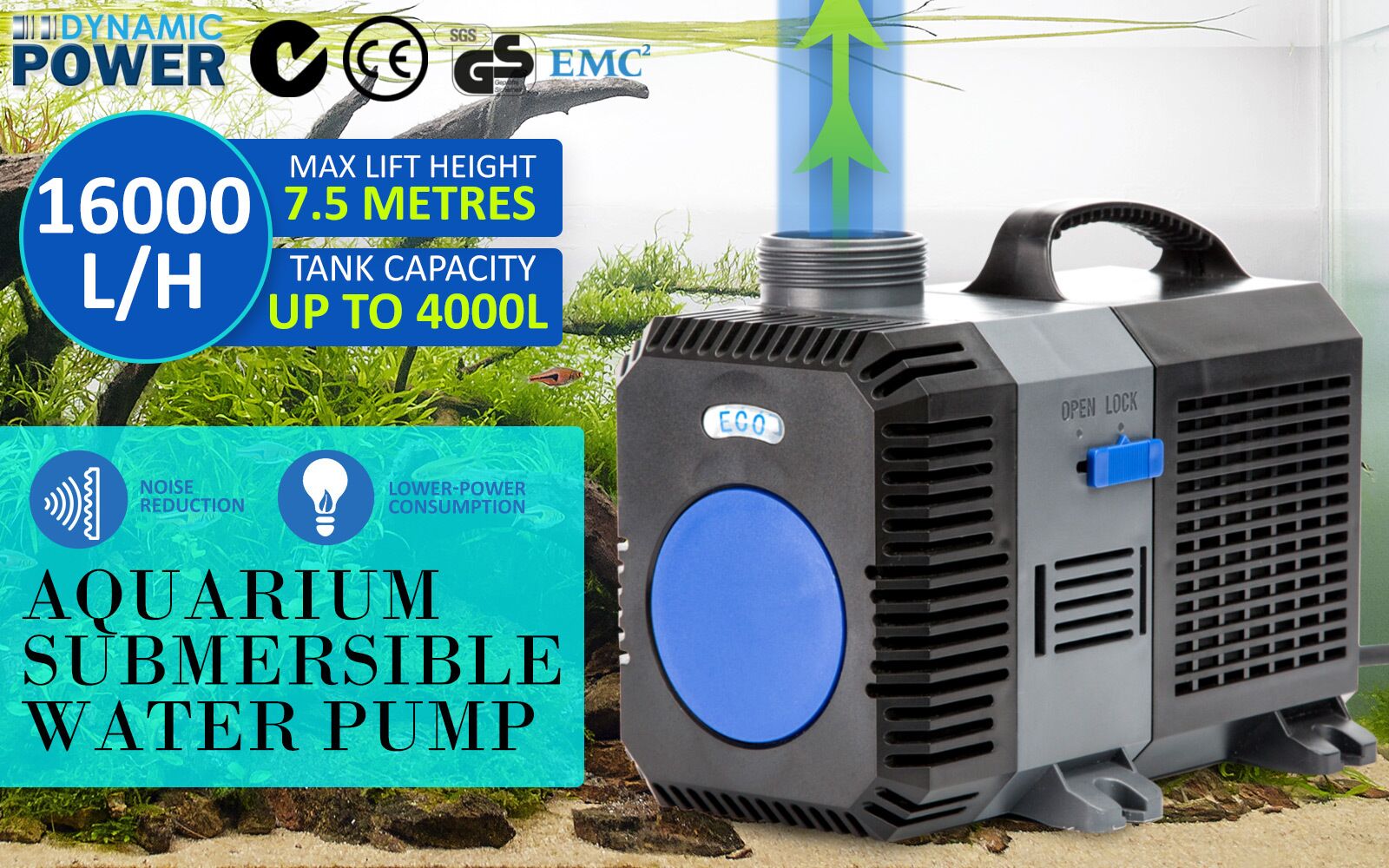 Dynamic Power Aquarium Submersible Pond Water Pump 16000L/H - Image 2