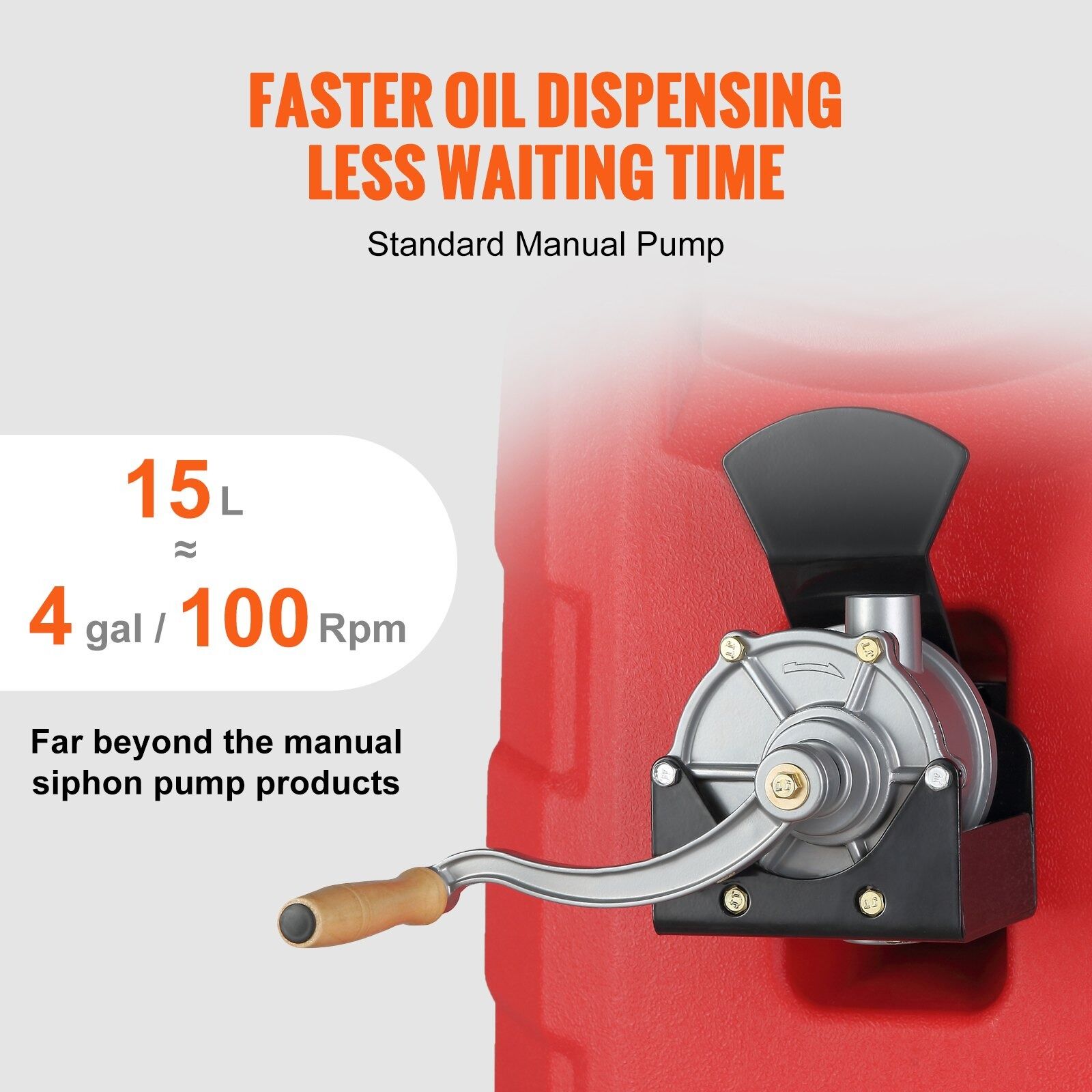 VEVOR 60L Fuel Caddy 7.8L/min Gas Tank w/ Hand Pump & Wheels - Image 8