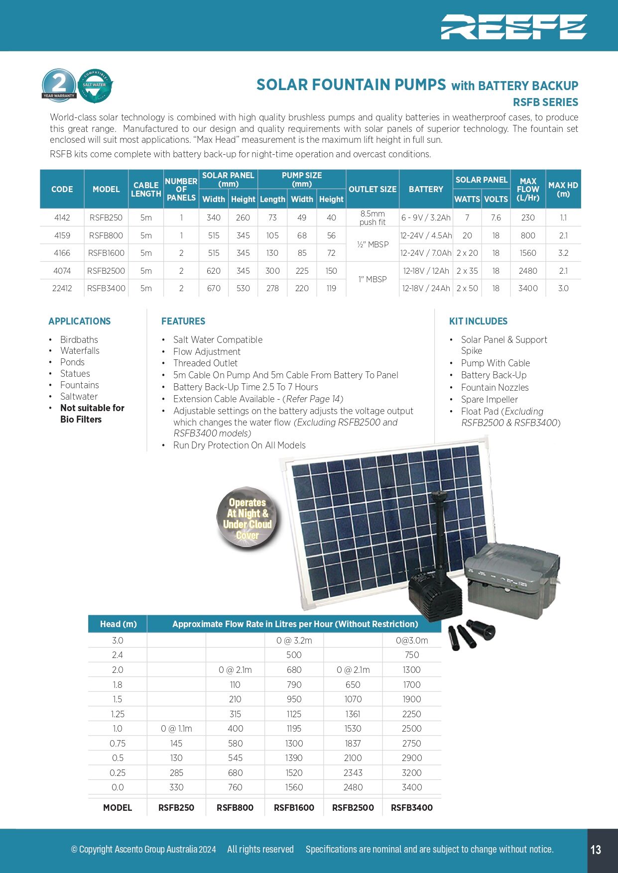 Solar Water Fountain Kit with Battery Backup, Great Quality Reefe Brand 3,400L/H 3.0m Lift - Image 4
