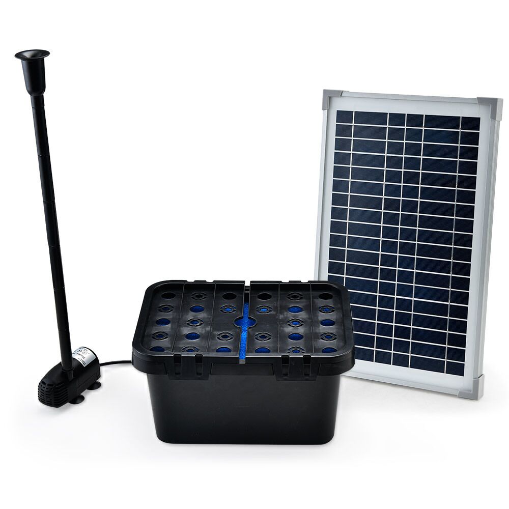 Protege 20W Solar Fountain Pump Garden Water Pool Pond Kit with Eco Filter Box 1,360L/H 1.7m Lift