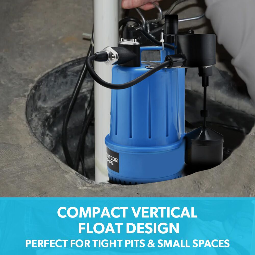 Submersible Tight Access Clean/Grey Water Sump Pump with Vertical Float Switch 3,000L/H Capacity - Image 2