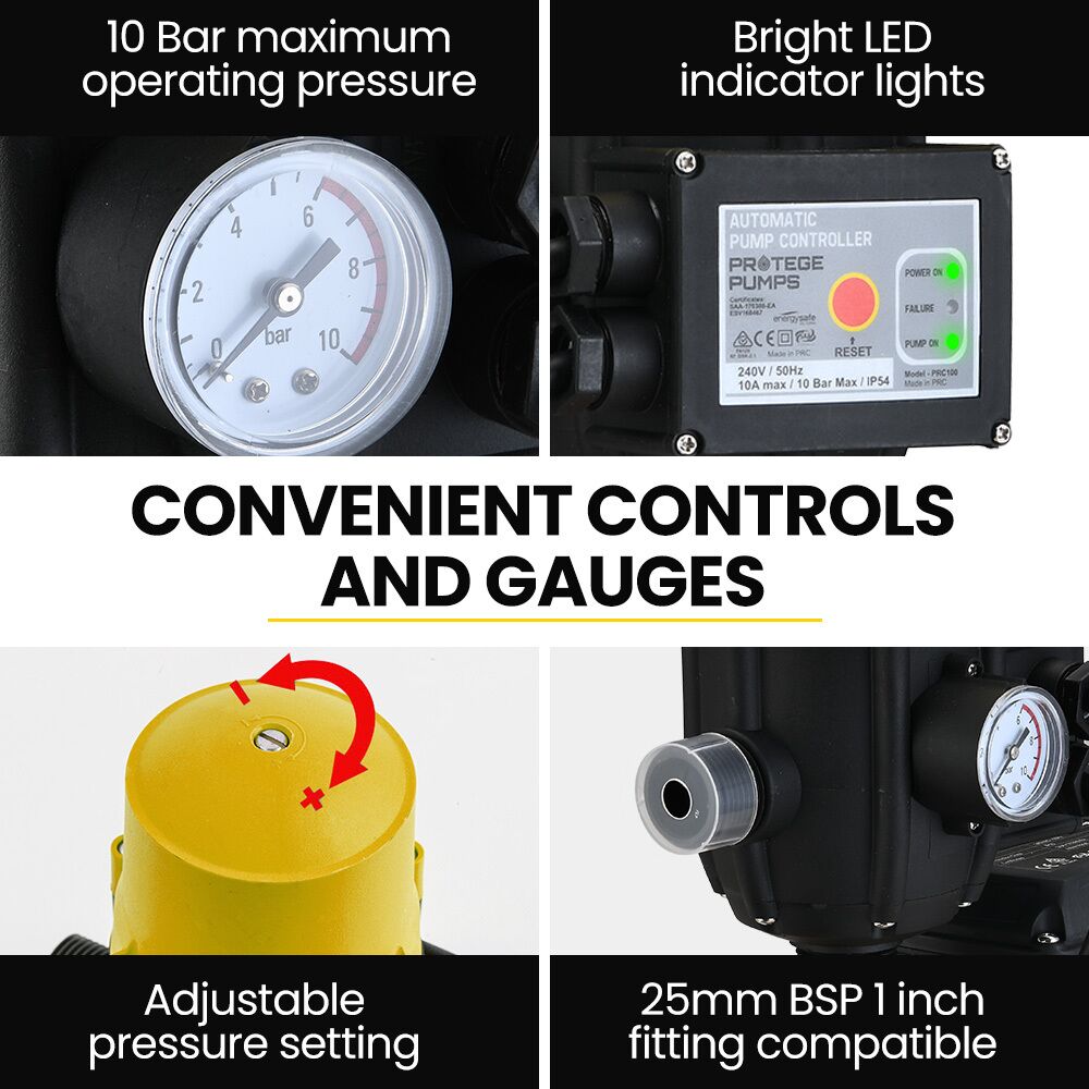Protege Multi-stage Water Hi-pressure Pump with Auto-controller Home Garden Irrigation 6-Stage Electric - Image 3