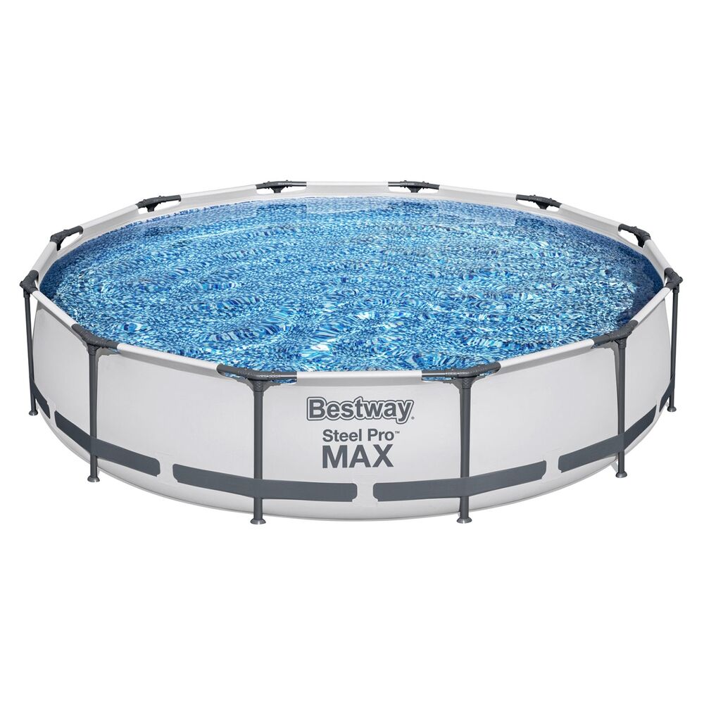 Bestway Swimming Pool 366x76cm Steel Frame Round Above Ground Pools w/ Filter Pump 6473L White