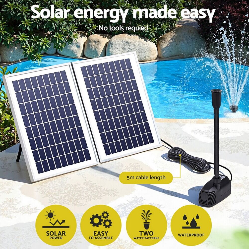 High Flow Solar Pond Pump Submersible Water Fountain Kit with 2 Panels 1600L/H 2.7m Lift - Image 6