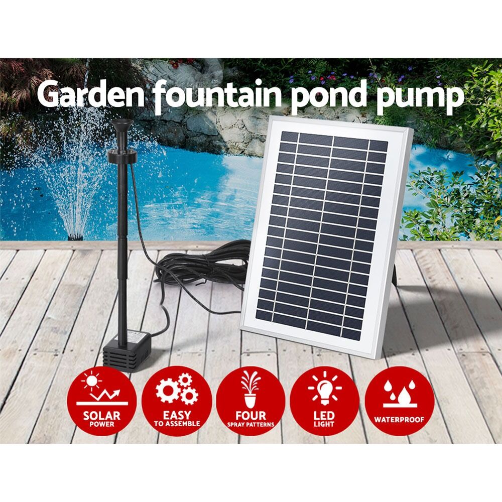Solar Pond Pump Submersible Water Fountain with Battery LED Lights 250L/H 1.35m Lift - Image 6