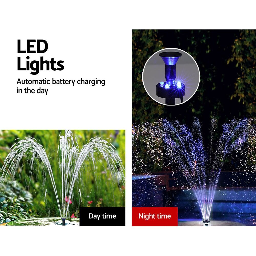 Solar Pond Pump Submersible Water Fountain with Battery LED Lights 250L/H 1.35m Lift - Image 4